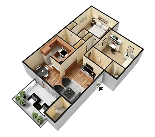Vista Pointe Apartments | Tahoe - Two Bedrooms 2x2 floor plan Vista Pointe Apartments | Covina California 91724